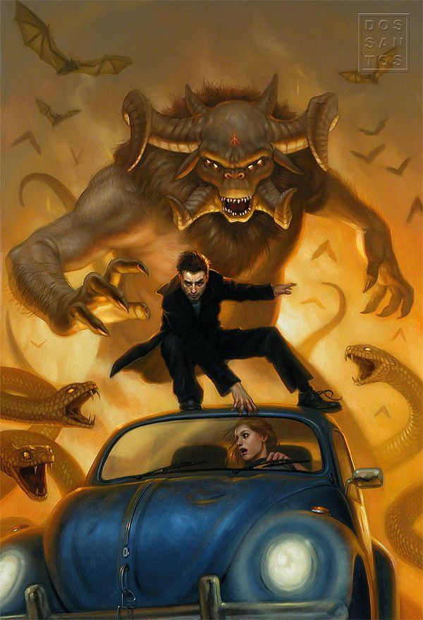 Harry clings to the Beetle's hood as he attempts to outrun epic-scaled mythological monsters on the Cover art for Wizard by Trade