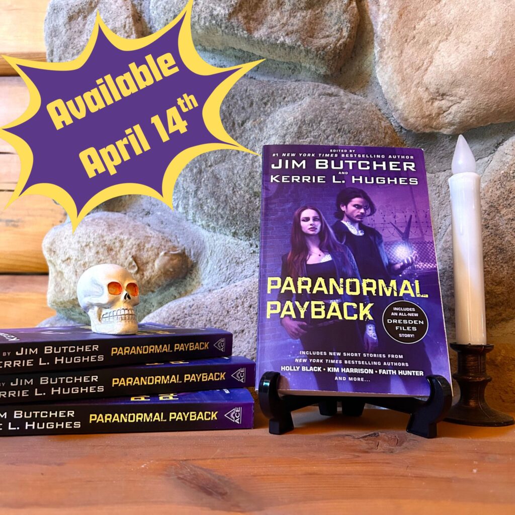 Photo shows cover of Paranormal Payback with the feature: Available April 14th